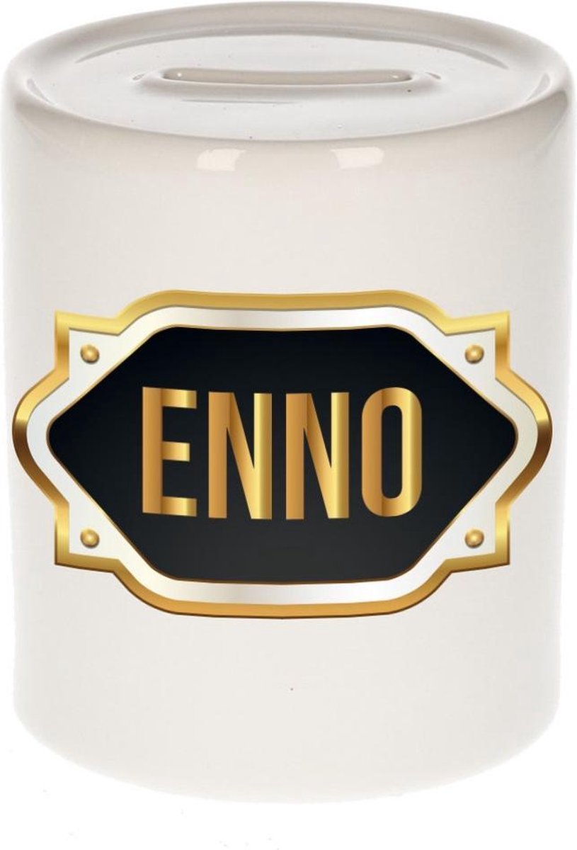 Enno naam cadeau spaarpot met gouden embleem - kado verjaardag/ vaderdag/ pensioen/ geslaagd/ bedankt