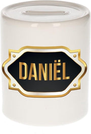 Daniel naam cadeau spaarpot met gouden embleem - kado verjaardag/ vaderdag/ pensioen/ geslaagd/ bedankt
