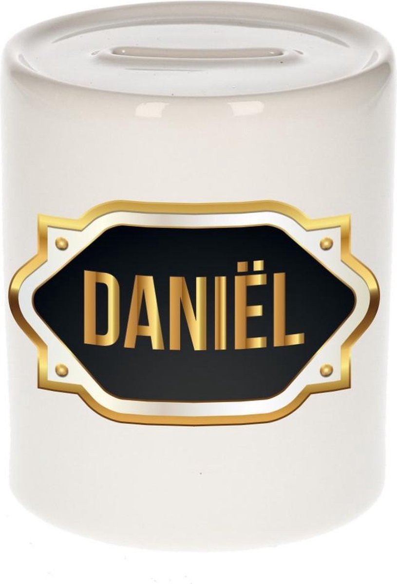 Daniel naam cadeau spaarpot met gouden embleem - kado verjaardag/ vaderdag/ pensioen/ geslaagd/ bedankt