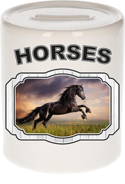 Dieren liefhebber zwart paard spaarpot  9 cm jongens en meisjes - keramiek - Cadeau spaarpotten paarden liefhebber