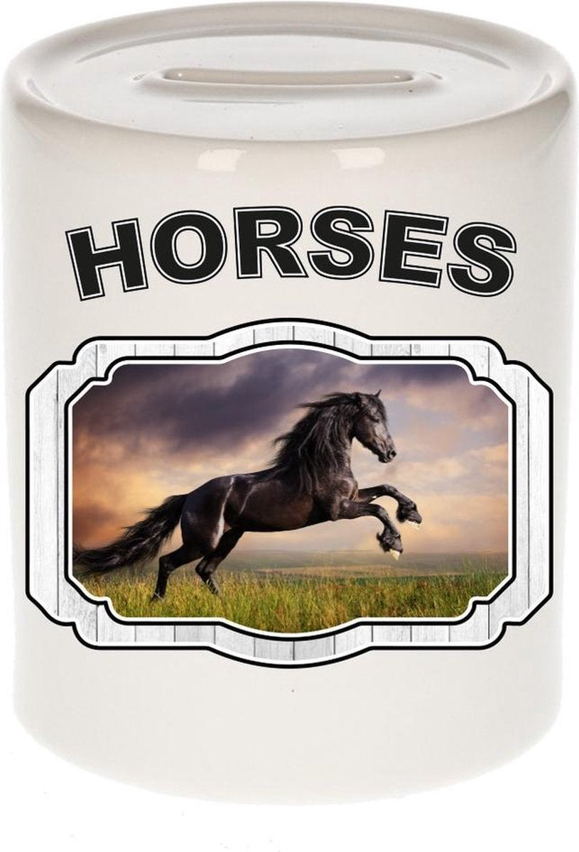 Dieren liefhebber zwart paard spaarpot  9 cm jongens en meisjes - keramiek - Cadeau spaarpotten paarden liefhebber