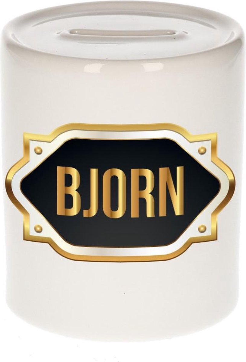 Bjorn naam cadeau spaarpot met gouden embleem - kado verjaardag/ vaderdag/ pensioen/ geslaagd/ bedankt