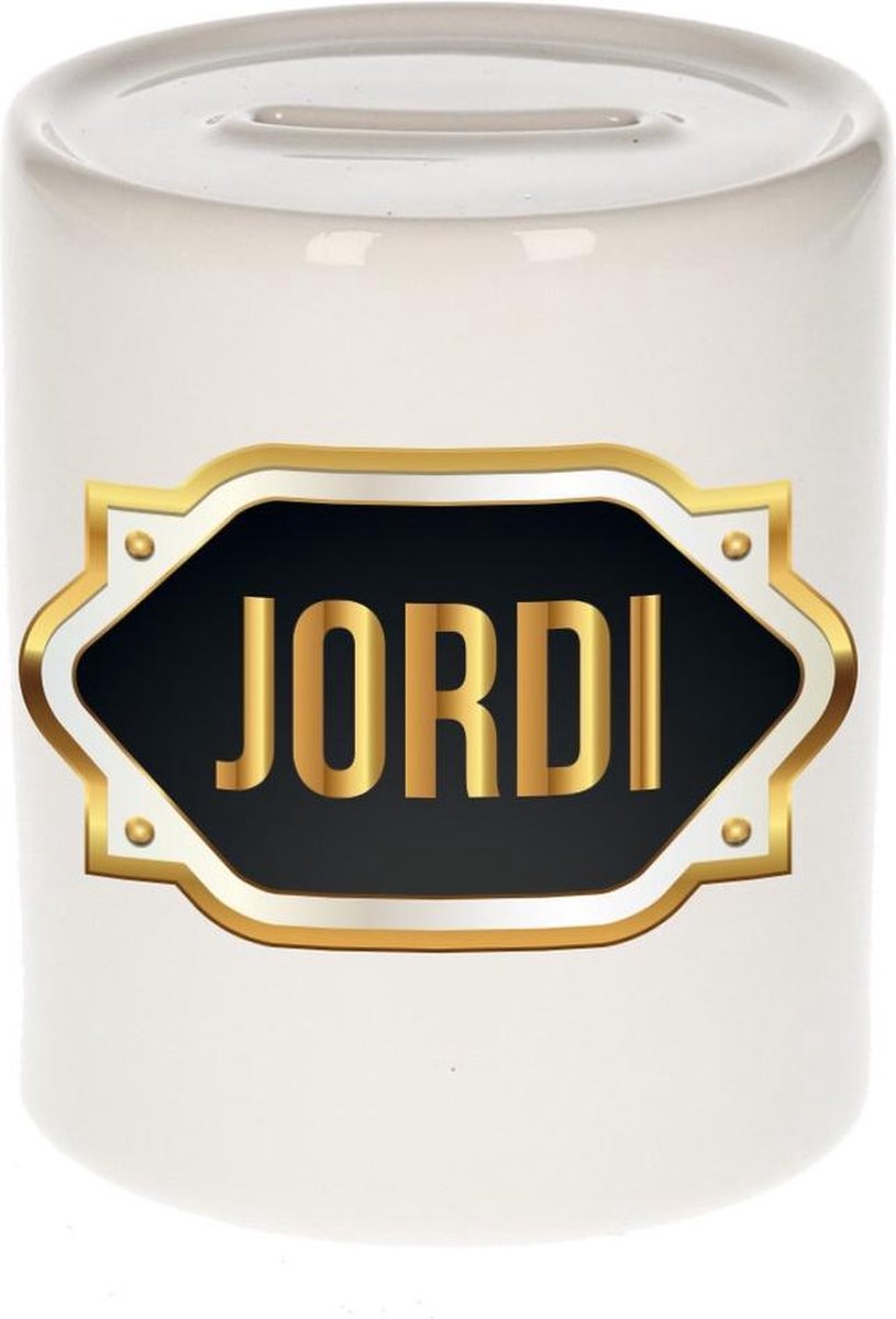 Jordi naam cadeau spaarpot met gouden embleem - kado verjaardag/ vaderdag/ pensioen/ geslaagd/ bedankt