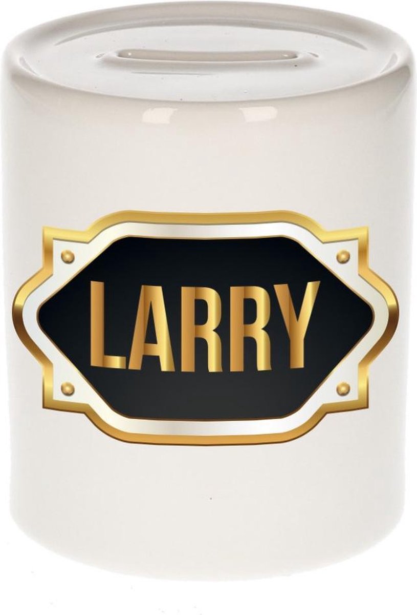 Larry naam cadeau spaarpot met gouden embleem - kado verjaardag/ vaderdag/ pensioen/ geslaagd/ bedankt