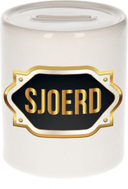 Sjoerd naam cadeau spaarpot met gouden embleem - kado verjaardag/ vaderdag/ pensioen/ geslaagd/ bedankt
