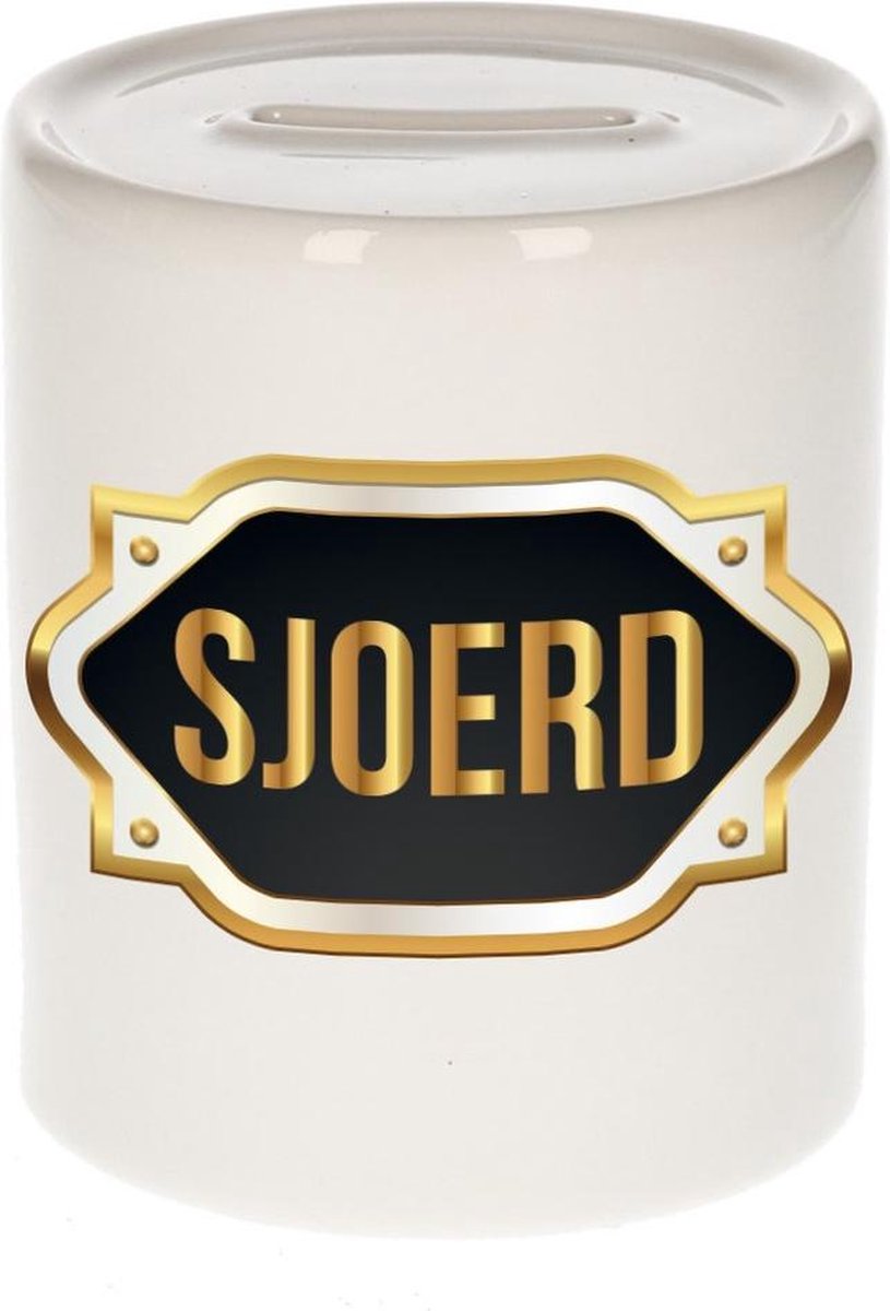Sjoerd naam cadeau spaarpot met gouden embleem - kado verjaardag/ vaderdag/ pensioen/ geslaagd/ bedankt