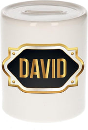 David naam cadeau spaarpot met gouden embleem - kado verjaardag/ vaderdag/ pensioen/ geslaagd/ bedankt