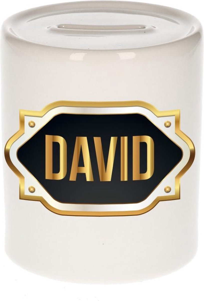 David naam cadeau spaarpot met gouden embleem - kado verjaardag/ vaderdag/ pensioen/ geslaagd/ bedankt