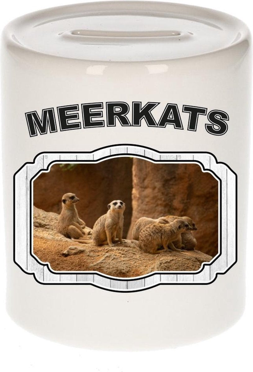 Dieren liefhebber stokstaartje spaarpot  9 cm jongens en meisjes - keramiek - Cadeau spaarpotten stokstaartjes liefhebber