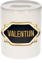 Valentijn naam cadeau spaarpot met gouden embleem - kado verjaardag/ vaderdag/ pensioen/ geslaagd/ bedankt