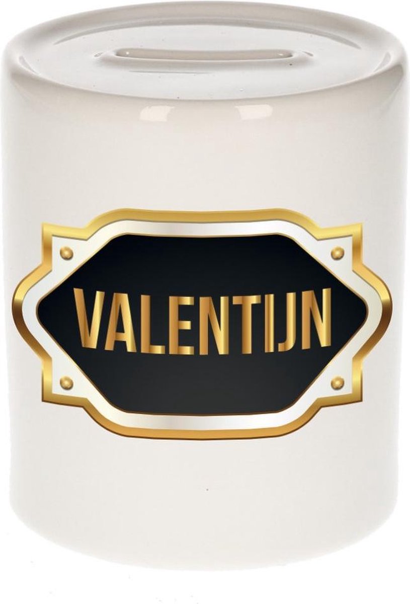 Valentijn naam cadeau spaarpot met gouden embleem - kado verjaardag/ vaderdag/ pensioen/ geslaagd/ bedankt