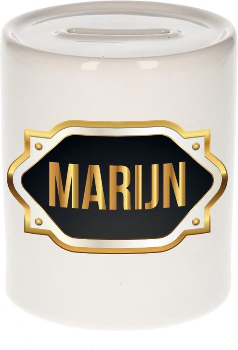 Marijn naam cadeau spaarpot met gouden embleem - kado verjaardag/ vaderdag/ pensioen/ geslaagd/ bedankt