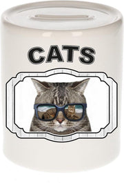 Dieren liefhebber coole poes spaarpot  9 cm jongens en meisjes - keramiek - Cadeau spaarpotten katten liefhebber