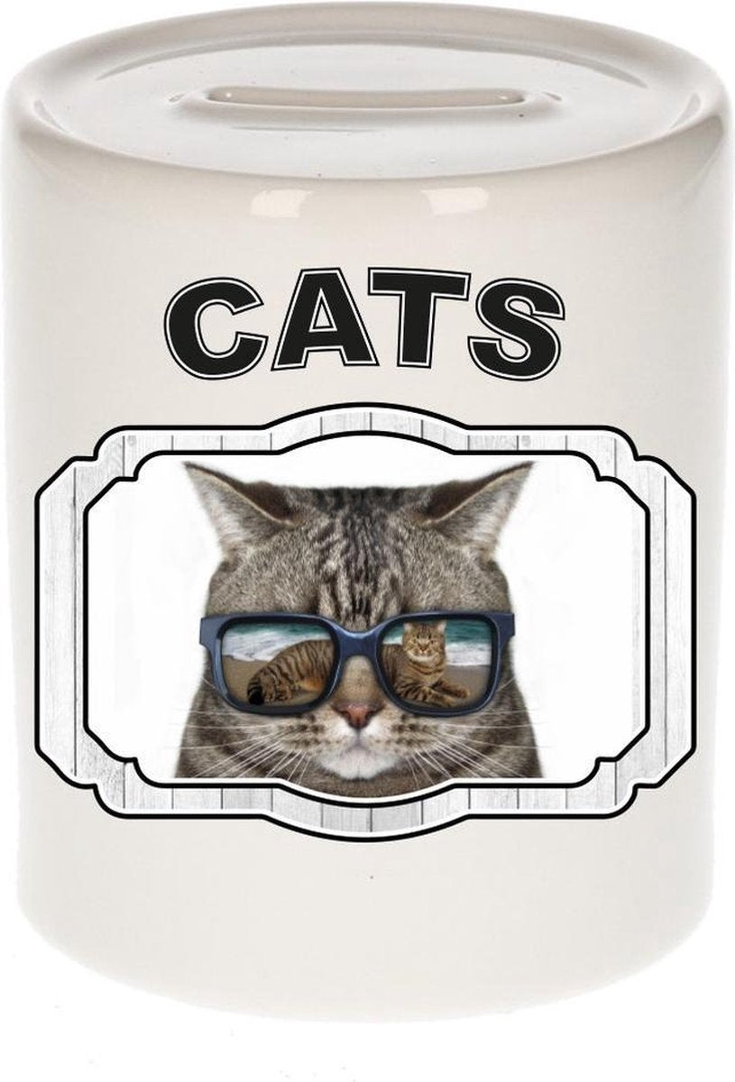 Dieren liefhebber coole poes spaarpot  9 cm jongens en meisjes - keramiek - Cadeau spaarpotten katten liefhebber