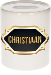 Christiaan naam cadeau spaarpot met gouden embleem - kado verjaardag/ vaderdag/ pensioen/ geslaagd/ bedankt