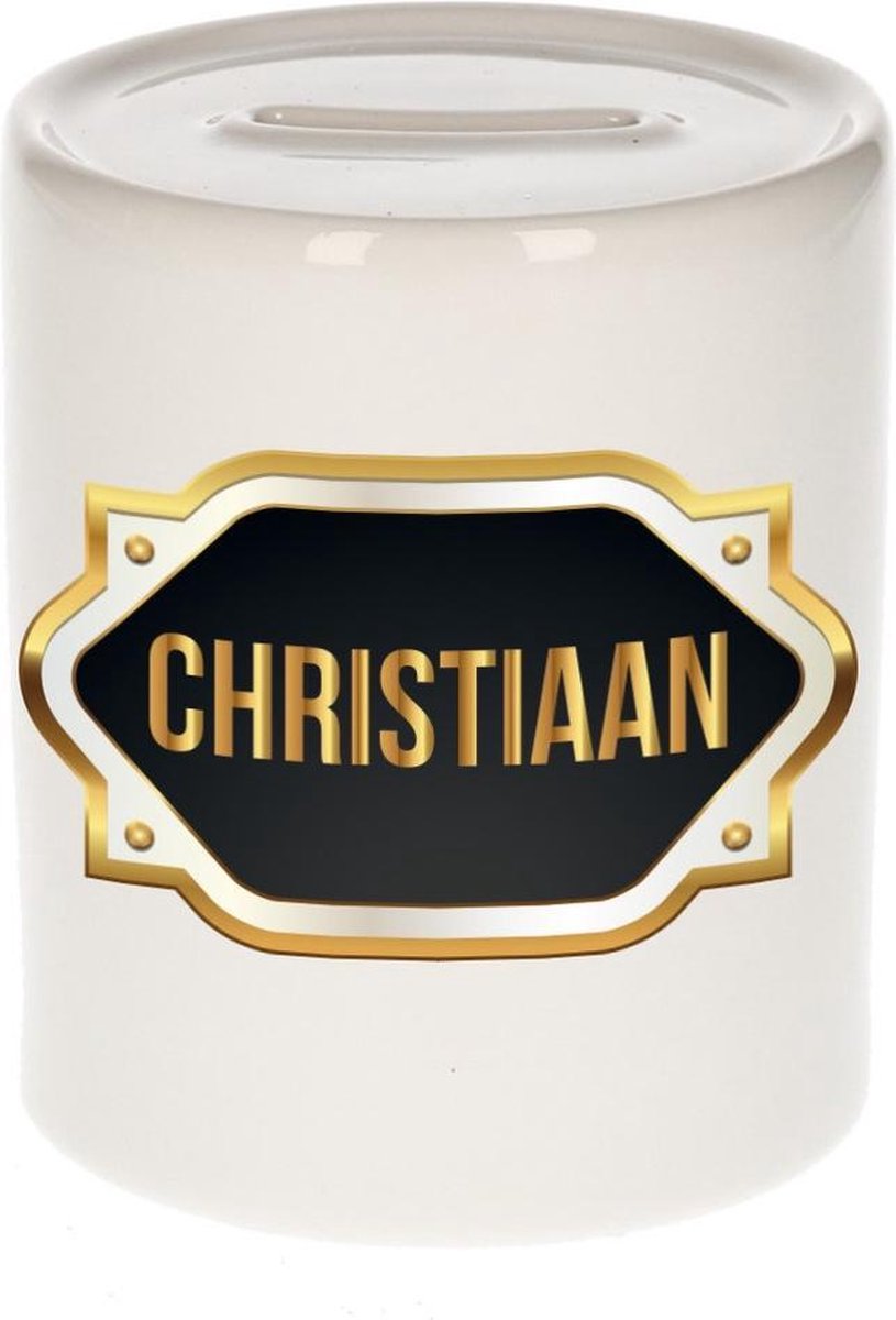 Christiaan naam cadeau spaarpot met gouden embleem - kado verjaardag/ vaderdag/ pensioen/ geslaagd/ bedankt