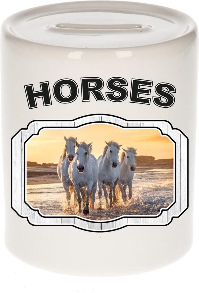 Dieren liefhebber wit paard spaarpot  9 cm jongens en meisjes - keramiek - Cadeau spaarpotten paarden liefhebber