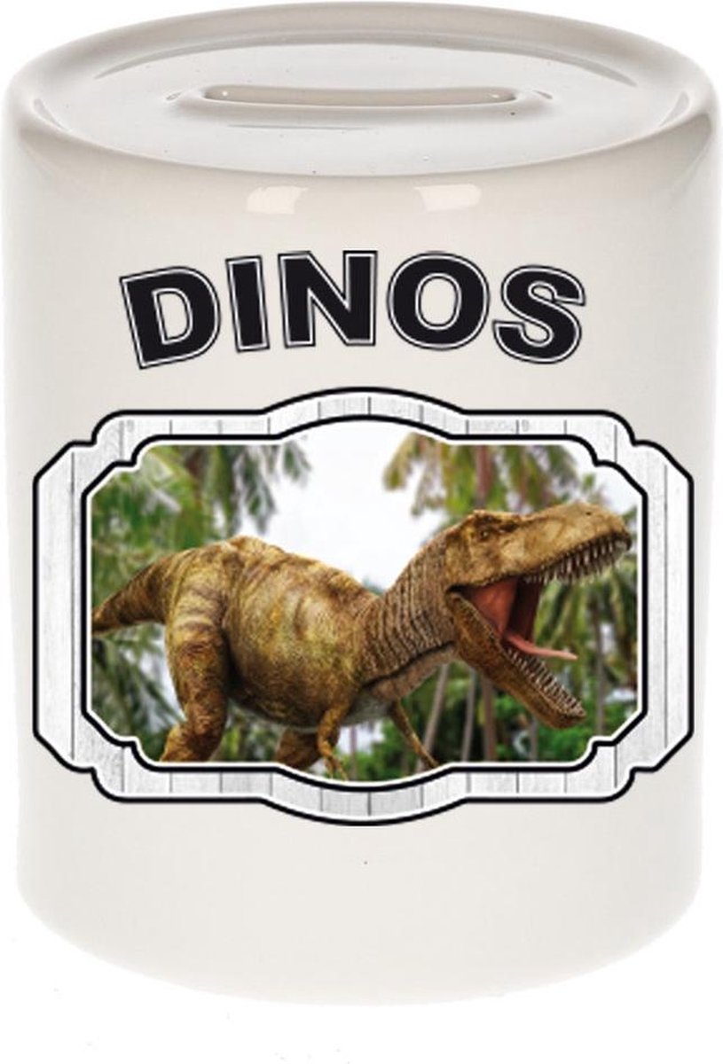 Dieren liefhebber brullende t-rex dinosaurus spaarpot  9 cm jongens en meisjes - keramiek - Cadeau spaarpotten dinosaurussen liefhebber