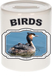 Dieren liefhebber fuut vogel spaarpot  9 cm jongens en meisjes - keramiek - Cadeau spaarpotten vogels liefhebber