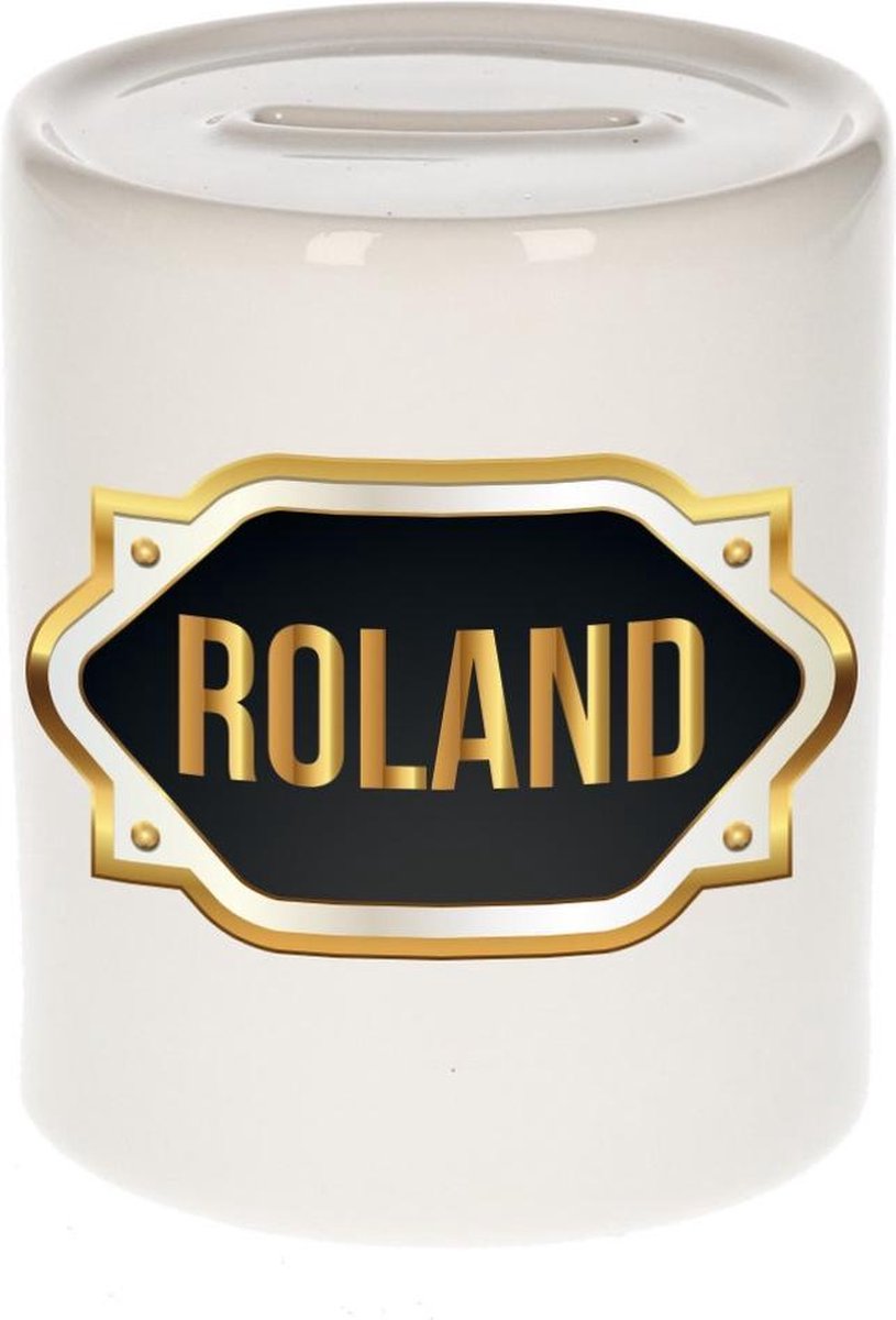 Roland naam cadeau spaarpot met gouden embleem - kado verjaardag/ vaderdag/ pensioen/ geslaagd/ bedankt
