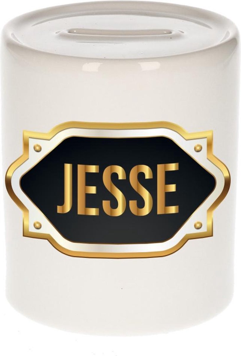 Jesse naam cadeau spaarpot met gouden embleem - kado verjaardag/ vaderdag/ pensioen/ geslaagd/ bedankt