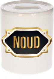 Noud naam cadeau spaarpot met gouden embleem - kado verjaardag/ vaderdag/ pensioen/ geslaagd/ bedankt