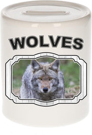 Dieren liefhebber wolf spaarpot  9 cm jongens en meisjes - keramiek - Cadeau spaarpotten wolven liefhebber