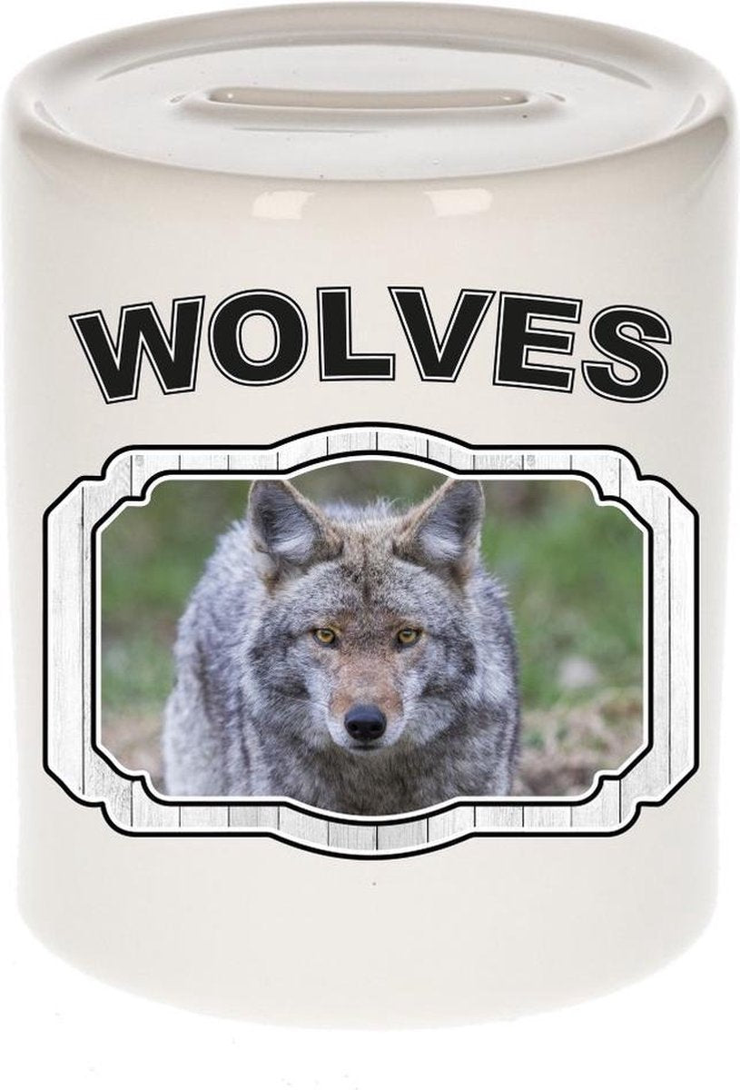 Dieren liefhebber wolf spaarpot  9 cm jongens en meisjes - keramiek - Cadeau spaarpotten wolven liefhebber