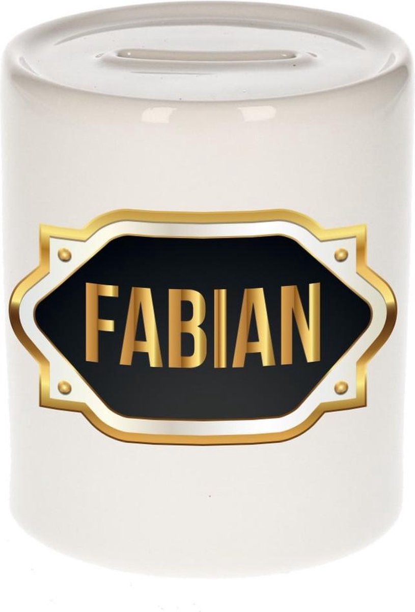 Fabian naam cadeau spaarpot met gouden embleem - kado verjaardag/ vaderdag/ pensioen/ geslaagd/ bedankt