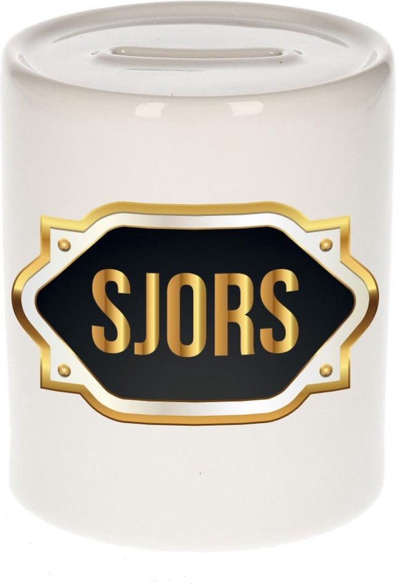 Sjors naam cadeau spaarpot met gouden embleem - kado verjaardag/ vaderdag/ pensioen/ geslaagd/ bedankt