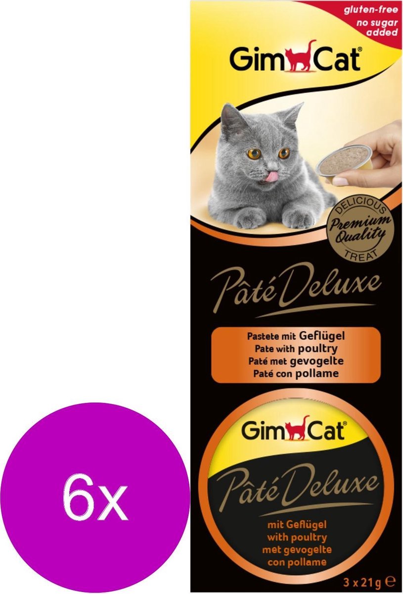 Gimcat Paté De Luxe 3x21 g - Kattensnack - 6 x Gevogelte
