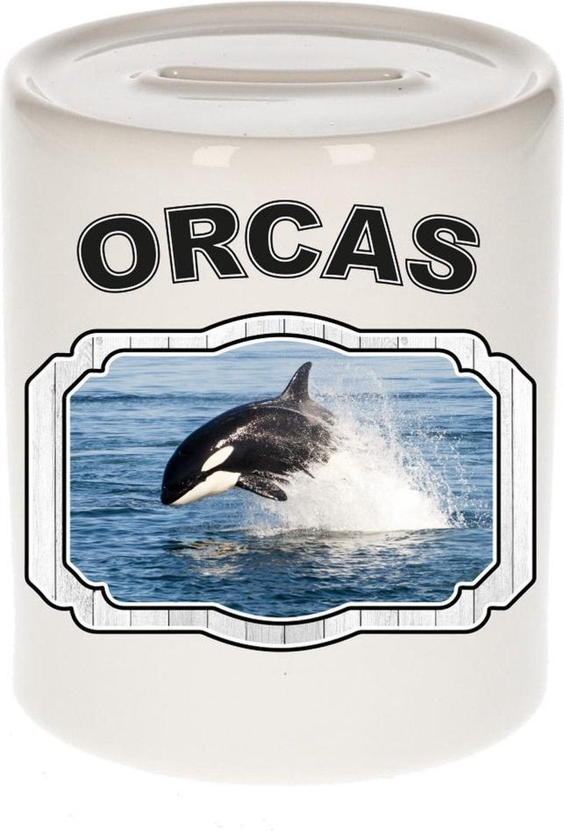 Dieren liefhebber orka spaarpot  9 cm jongens en meisjes - keramiek - Cadeau spaarpotten orka vissen liefhebber