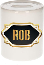 Rob naam cadeau spaarpot met gouden embleem - kado verjaardag/ vaderdag/ pensioen/ geslaagd/ bedankt