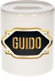 Guido naam cadeau spaarpot met gouden embleem - kado verjaardag/ vaderdag/ pensioen/ geslaagd/ bedankt