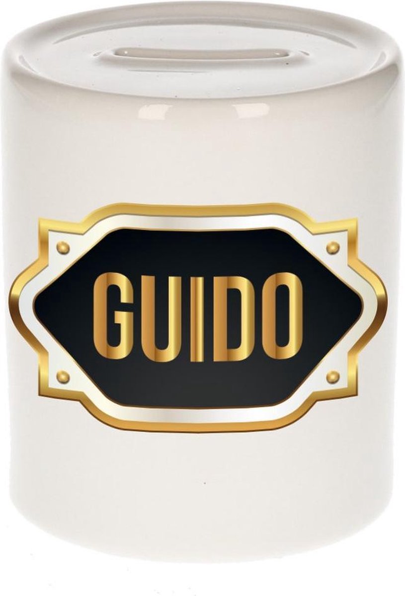 Guido naam cadeau spaarpot met gouden embleem - kado verjaardag/ vaderdag/ pensioen/ geslaagd/ bedankt