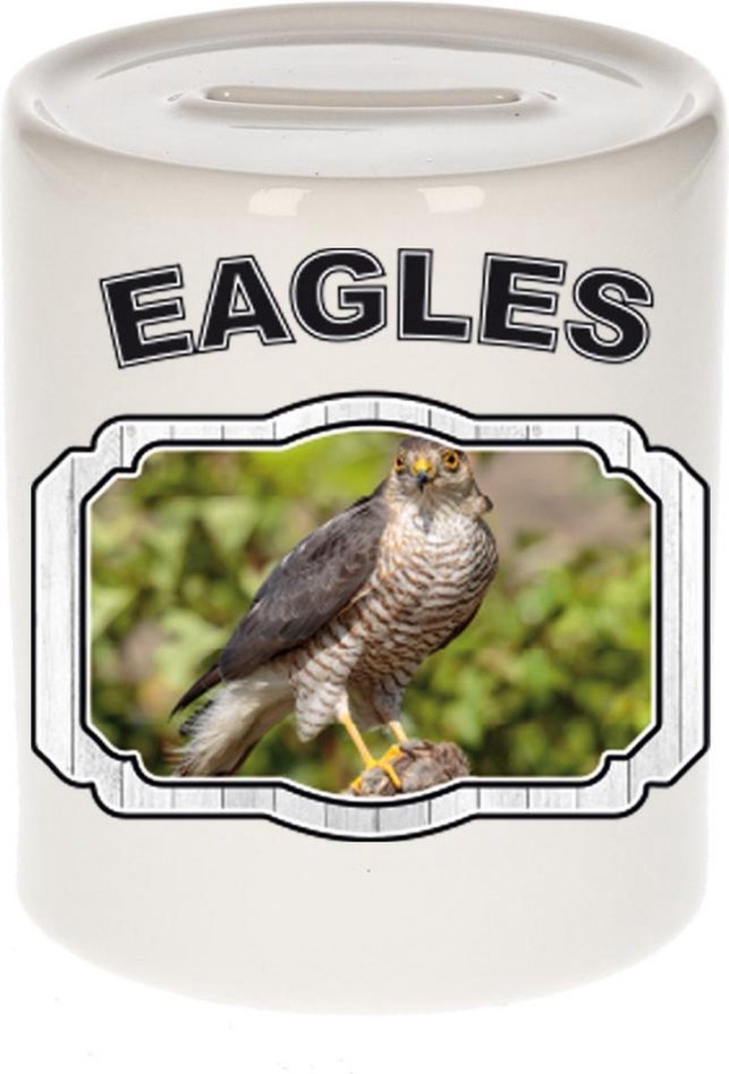 Dieren liefhebber havik roofvogel spaarpot  9 cm jongens en meisjes - keramiek - Cadeau spaarpotten roofvolgel liefhebber
