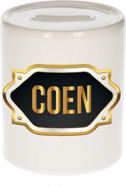 Coen naam cadeau spaarpot met gouden embleem - kado verjaardag/ vaderdag/ pensioen/ geslaagd/ bedankt