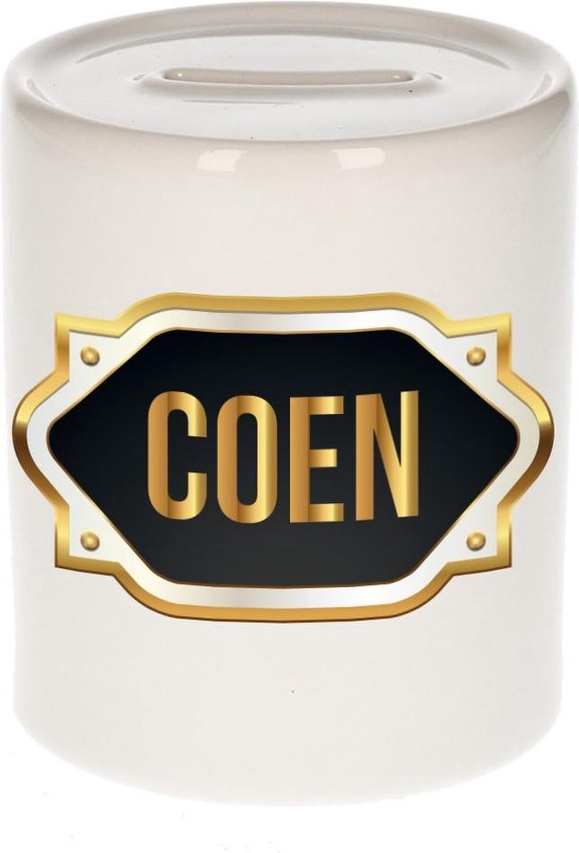 Coen naam cadeau spaarpot met gouden embleem - kado verjaardag/ vaderdag/ pensioen/ geslaagd/ bedankt