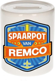 Kinder spaarpot voor Remco - keramiek - naam spaarpotten