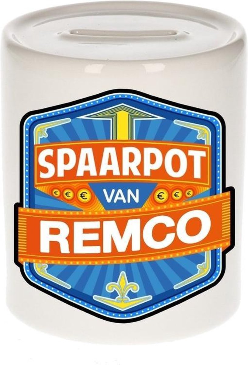 Kinder spaarpot voor Remco - keramiek - naam spaarpotten