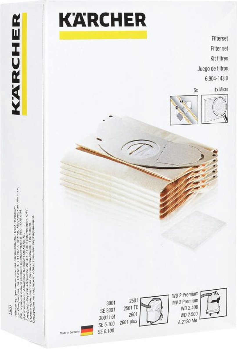 Karcher stofzuigzakken origineel - 5st - stofzakken stofzuigerzakken voor oa. A2501