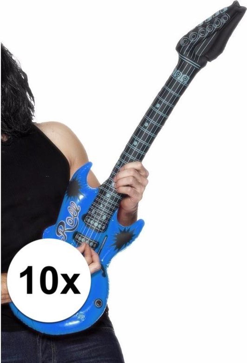 10x Opblaasbare blauwe elektrische gitaar 99 cm