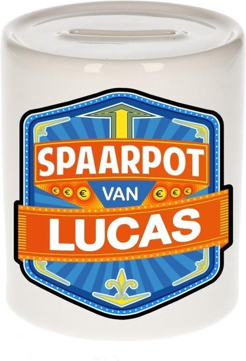 Kinder spaarpot voor Lucas - keramiek - naam spaarpotten