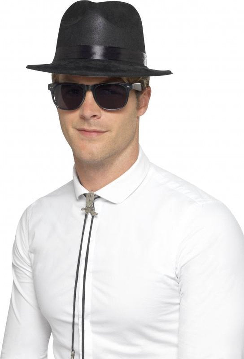 Zwarte Blues Brothers hoed plastic