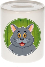 Grijze katten spaarpot voor kinderen 9 cm
