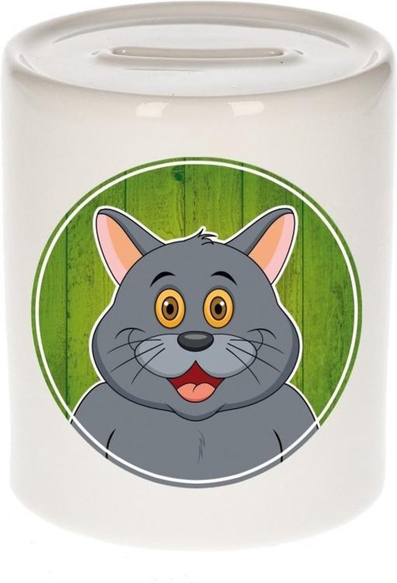 Grijze katten spaarpot voor kinderen 9 cm