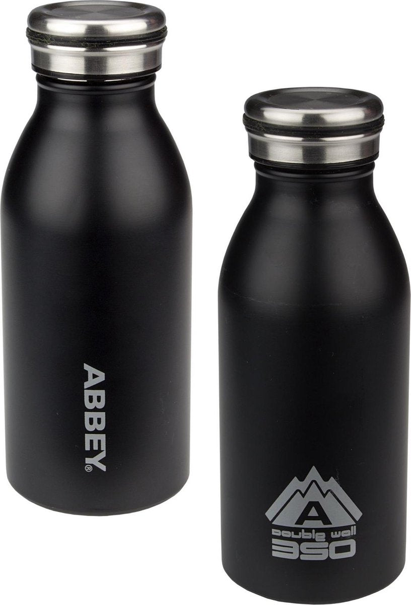Abbey Drinkfles Dubbelwandig Victoria - 0.35 Liter - Zwart/Zilver - 0