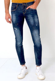 TRUE RISE Basic Broek Heren - Jeans Met Verfvlekken - D3068 - Blauw - Maten: 31