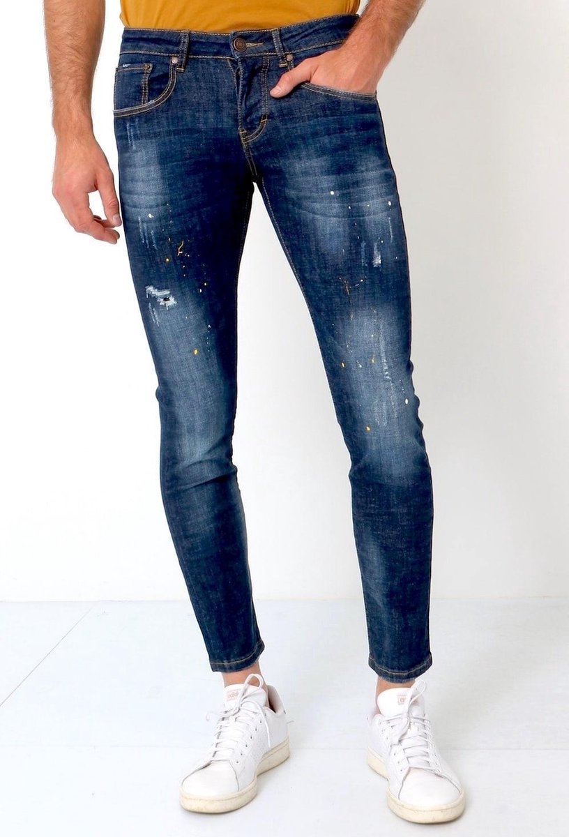 TRUE RISE Basic Broek Heren - Jeans Met Verfvlekken - D3068 - Blauw - Maten: 31