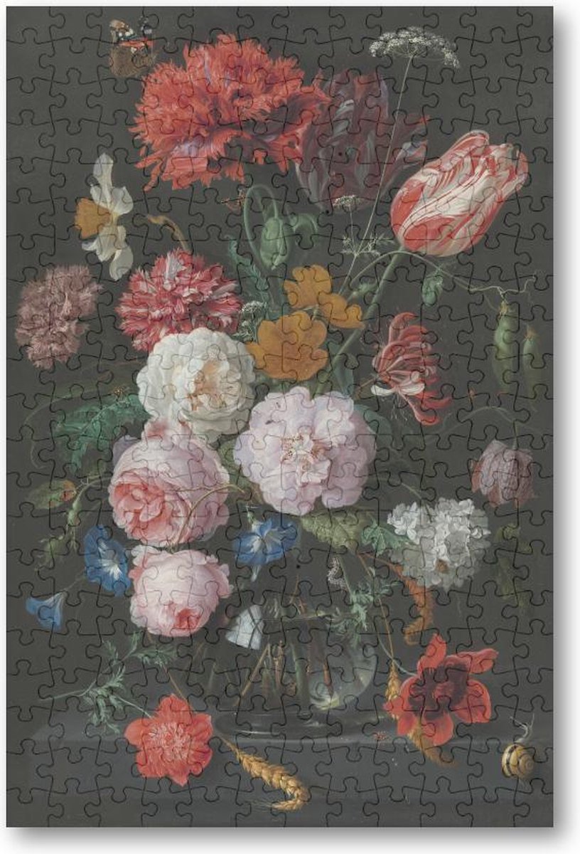 Stilleven met bloemen in een glazen vaas - 252 Stukjes puzzel voor volwassenen - Jan Davidsz - Meesterwerken - Bloemen